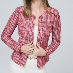 White House Black Market Pink Tweed Moto Blazer